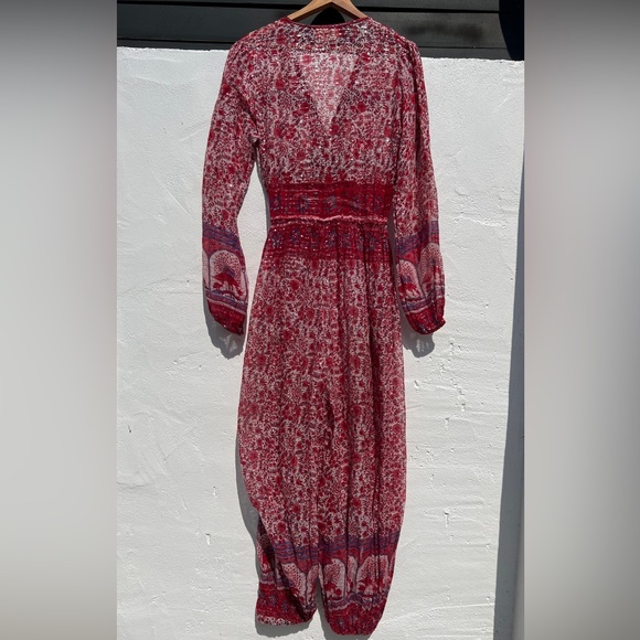 VTG Red Floral Long Sleeve Sheer Beach Coverup Jumpsuit - Picture 9 of 14